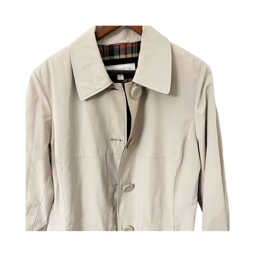 Liz Claiborne Beige Trench Coat Plaid Lined Women’s XL - Picture 3 of 7